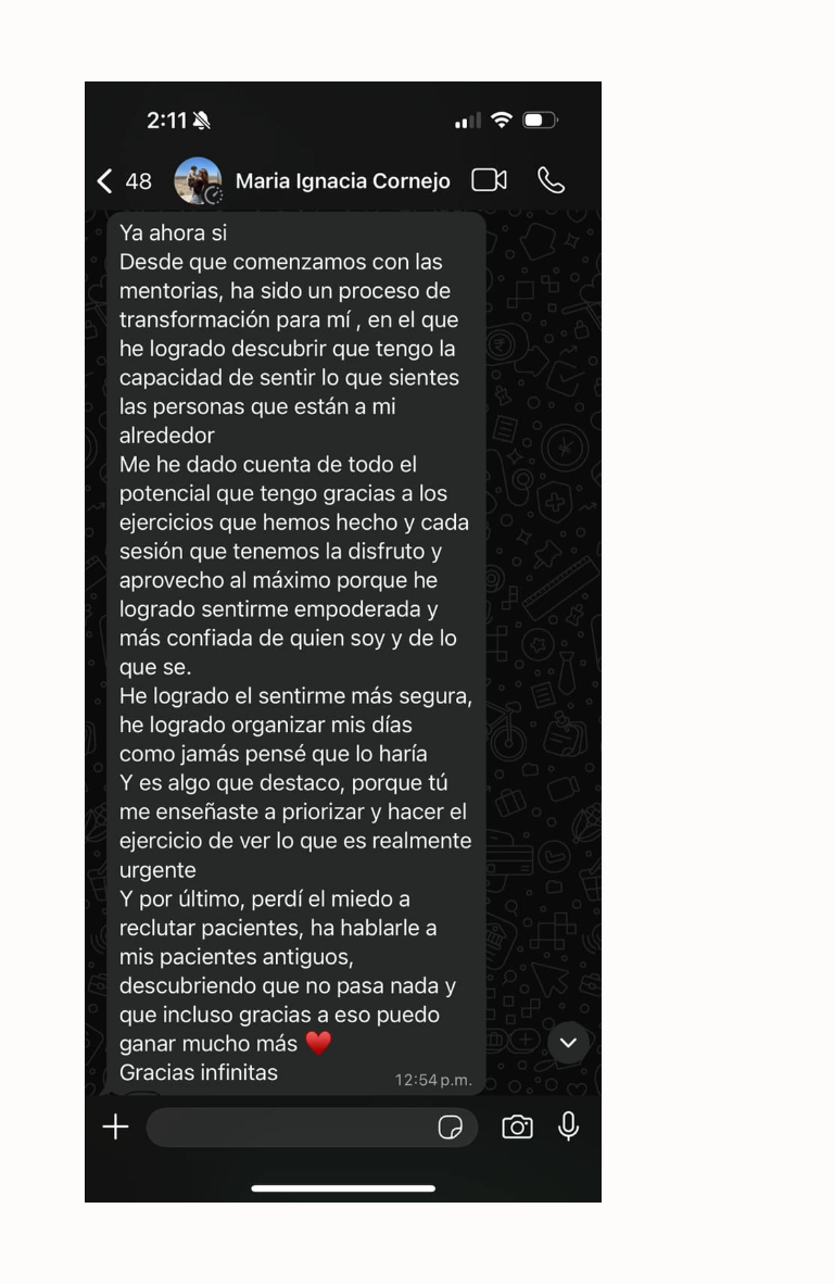 Mensaje de WhatsApp de María Ignacia Cornejo